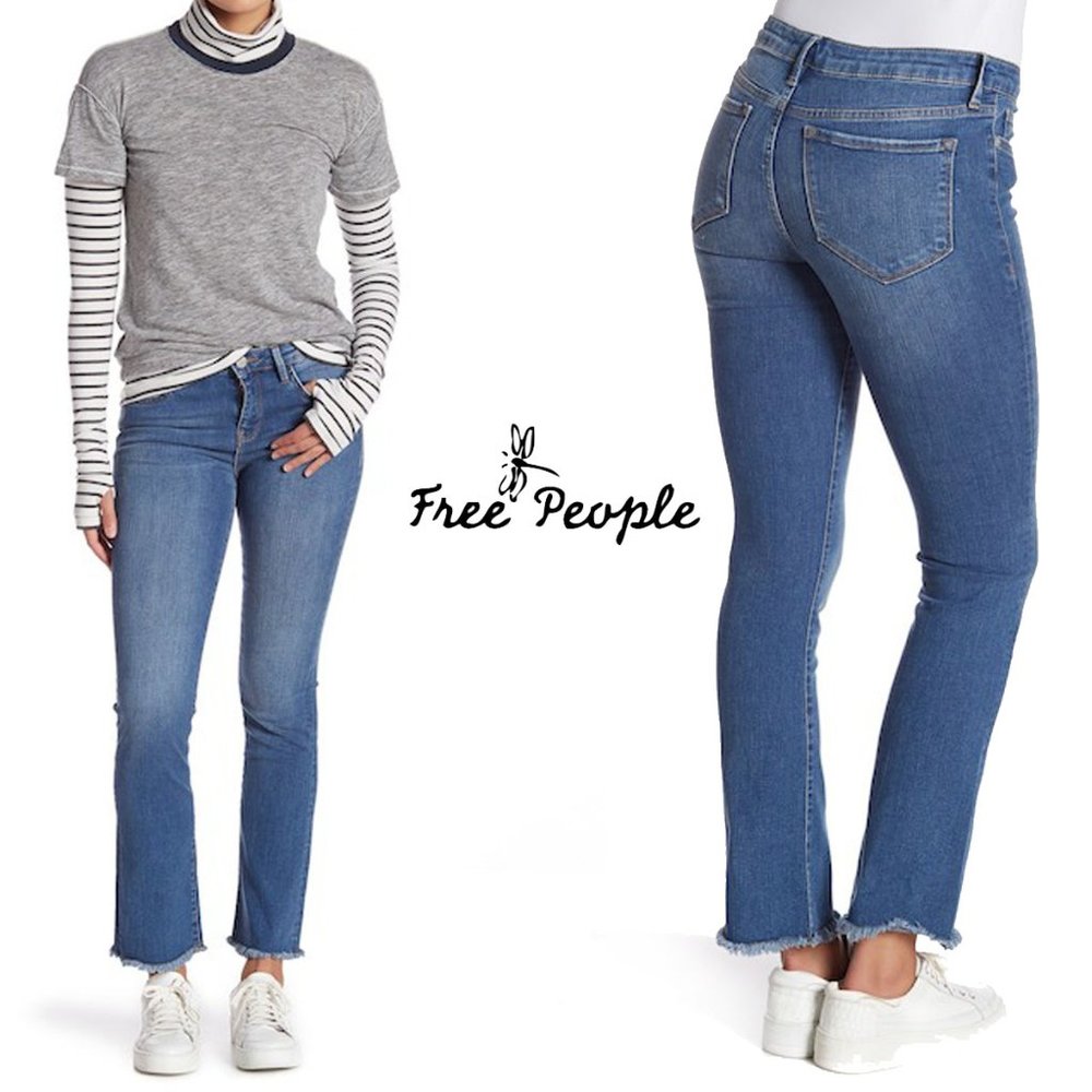 Free People Blue Straight Crop Leg Jeans 31
